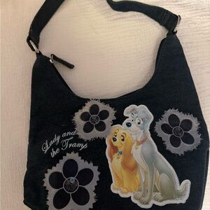 Source Unknown Black Shoulder Bag with Lady and the Tramp Design